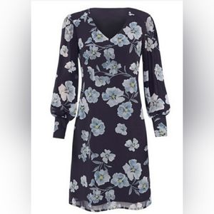 CAbi Ellery dress royal flower floral long sleeve chiffon small new #4018